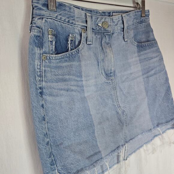 AG Adriano Goldschmied Sandy Colorblock Denim Mini Skirt‎ Raw Cut Off Hem 27 - Picture 2 of 5